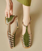Handmade Green Hollow Out Splicing Walking Sandals