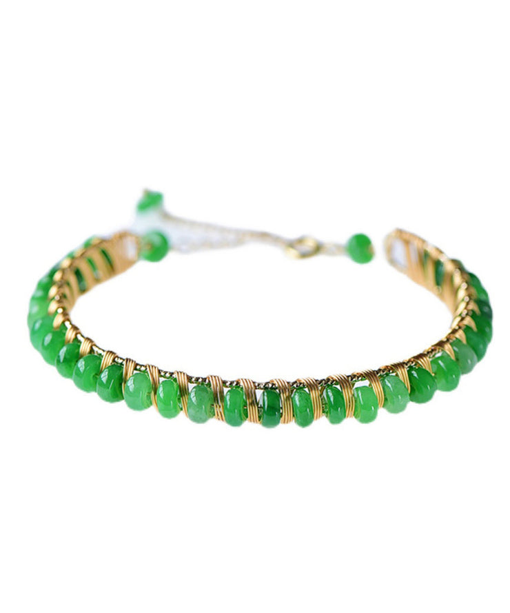 Handmade Green Jade Patchwork 14K Gold Bangle