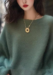 Handmade Green O Neck Cozy Knit Sweaters Spring