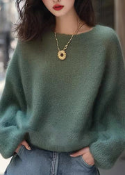 Handmade Green O Neck Cozy Knit Sweaters Spring