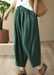Handmade Green Pockets Elastic Waist Linen Lantern Pants Summer