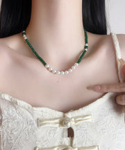 Handmade Green Sterling Silver Agate Pear Beading Gratuated Bead Necklace