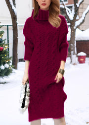 Handmade Green Turtleneck Cozy Thick Cotton Knit Long Sweater Dress Winter