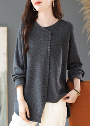 Handmade Grey Asymmetrical Patchwork Wool Knitted Tops Winter