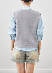 Handmade Grey Asymmetrical Thick Knit Vests Fall