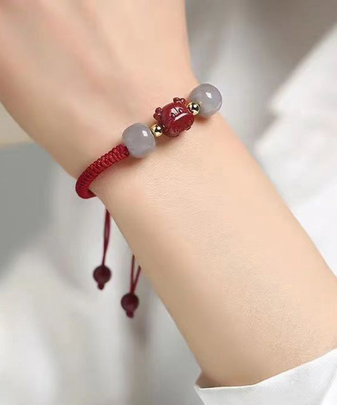 Handmade Grey Cinnabar Jade Tassel Charm Bracelet