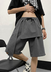 Handmade Grey Elastic Waist Patchwork Men Crop Pants