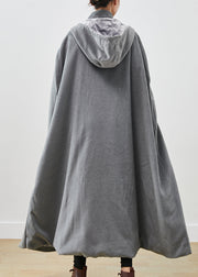 Handmade Grey Oversized Lengthen Warm Fleece Hooded Coat Cloak Sleeves