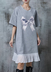 Handmade Grey Oversized Patchwork Bow Cotton Dresses Summer