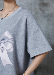 Handmade Grey Oversized Patchwork Bow Cotton Dresses Summer