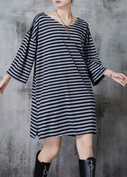 Handmade Grey Oversized Striped Cotton Vacation Dress Summer