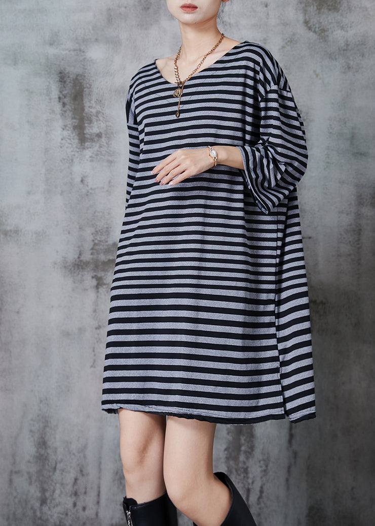 Handmade Grey Oversized Striped Cotton Vacation Dress Summer