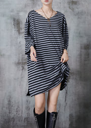 Handmade Grey Oversized Striped Cotton Vacation Dress Summer