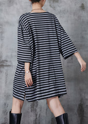 Handmade Grey Oversized Striped Cotton Vacation Dress Summer