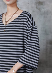 Handmade Grey Oversized Striped Cotton Vacation Dress Summer