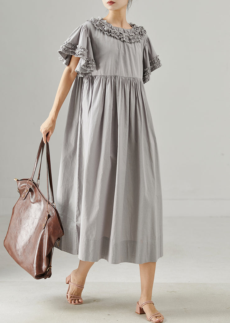 Handmade Grey Ruffled Cotton Dresses Summer