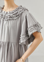 Handmade Grey Ruffled Cotton Dresses Summer