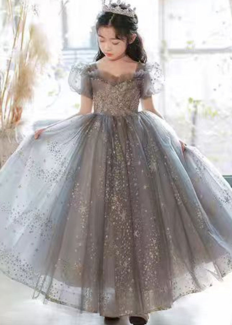 Handmade Grey Ruffled Sequins Tulle Girls Princess Dresses Summer