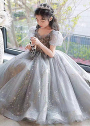 Handmade Grey Ruffled Sequins Tulle Girls Princess Dresses Summer