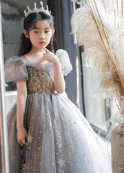 Handmade Grey Ruffled Sequins Tulle Girls Princess Dresses Summer