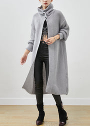 Handmade Grey Turtle Neck Knit Loose Cardigan Spring