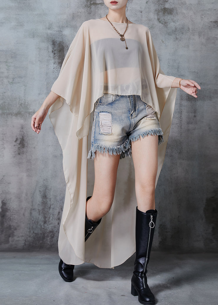 Handmade Khaki Asymmetrical Design Chiffon Long Smock Summer