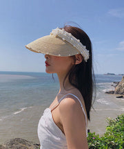 Handmade Khaki Nail Bead Straw Woven Floppy Sun Hat