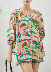 Handmade Khaki Oversized Print Chiffon Blouses Spring