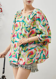 Handmade Khaki Oversized Print Chiffon Blouses Spring