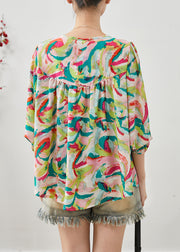 Handmade Khaki Oversized Print Chiffon Blouses Spring