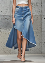 Handmade Light Blue Asymmetrical Design Button Denim Skirts Spring