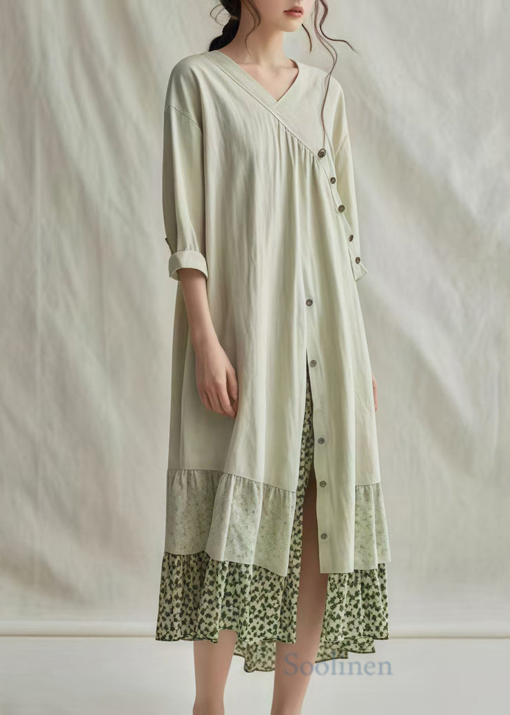 Handmade Light Green Oversized Patchwork Cotton Robe Dresses Summer