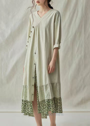 Handmade Light Green Oversized Patchwork Cotton Robe Dresses Summer