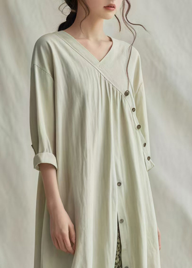 Handmade Light Green Oversized Patchwork Cotton Robe Dresses Summer