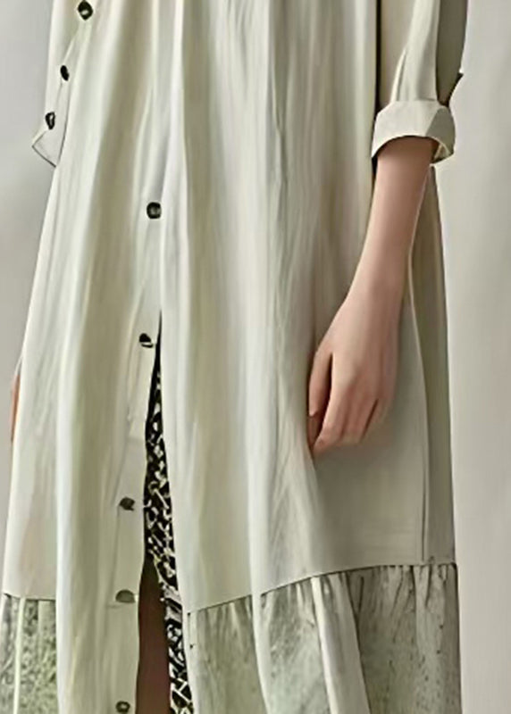 Handmade Light Green Oversized Patchwork Cotton Robe Dresses Summer