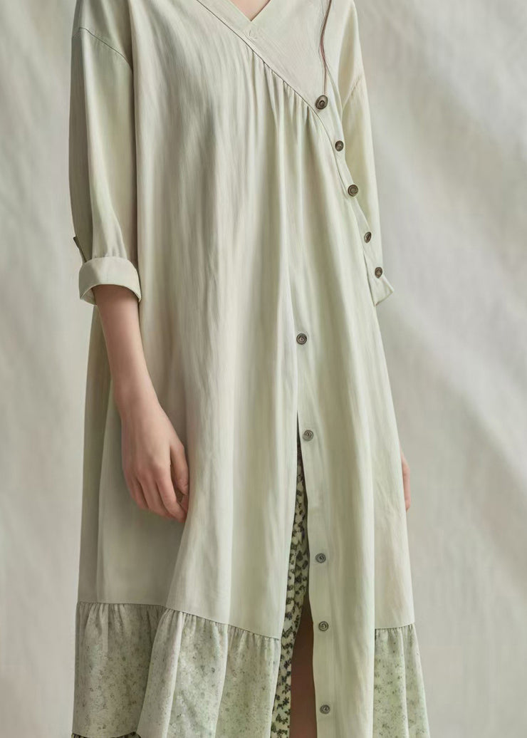 Handmade Light Green Oversized Patchwork Cotton Robe Dresses Summer