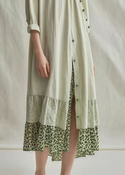 Handmade Light Green Oversized Patchwork Cotton Robe Dresses Summer