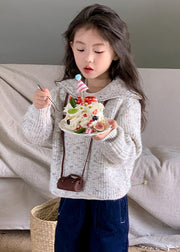 Handmade Light Grey Zippered Patchwork Cotton Knit Girls Sweater Tops Spring