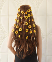 Handmade Light Yellow Hand Knitting Floral Tassel Hairpin