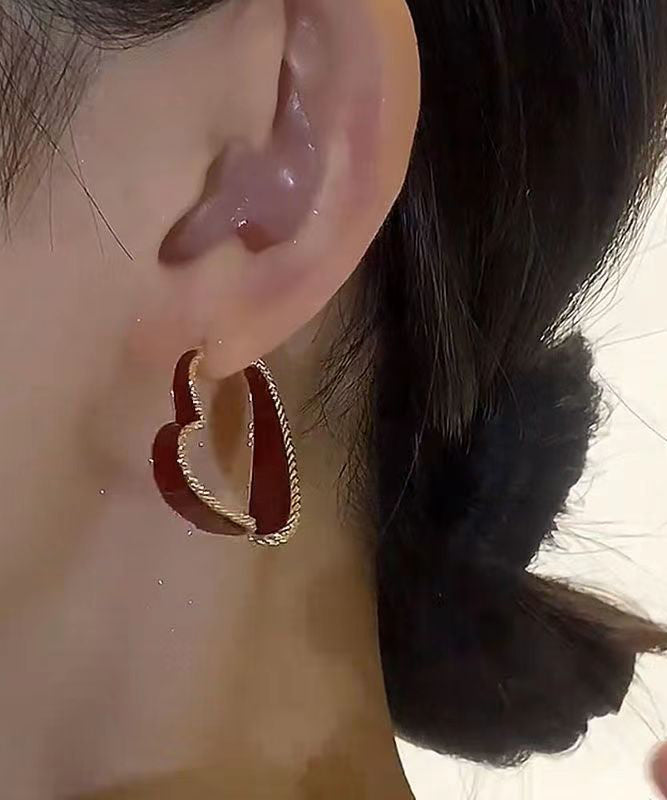 Handmade Mulberry Copper Alloy Zircon Drip Oil Love Hoop Earrings