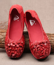 Handmade Mulberry Cowhide Leather Flower Splicing Flat Shoes