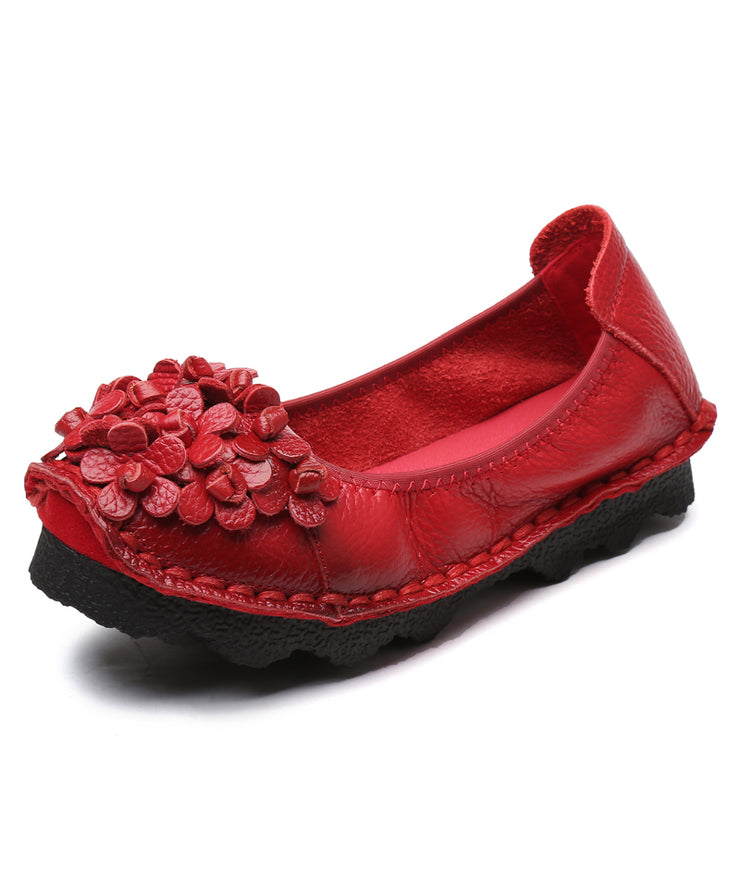 Handmade Mulberry Cowhide Leather Flower Splicing Flat Shoes