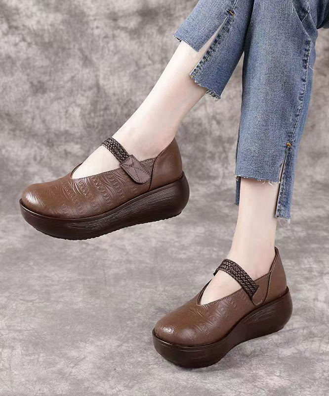 Handmade Mulberry Platform Cowhide Leather Lace Up Embossed Flat Shoes