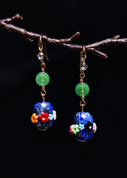 Handmade Multicolour Flower Bluestone Jade Drop Earrings