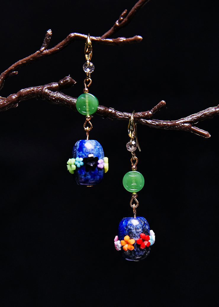 Handmade Multicolour Flower Bluestone Jade Drop Earrings