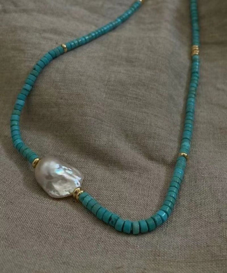 Handmade Natural Pearl Patchwork Turquoise Necklace