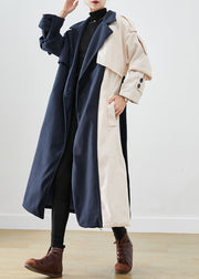 Handmade Navy Asymmetrical Patchwork Woolen Trench Coats Fall