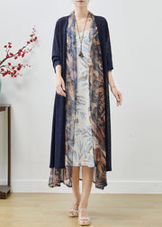 Handmade Navy Oversized Patchwork Chiffon Cardigans Spring