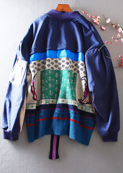 Handmade Navy Oversized Patchwork Cotton Sweatshirt Jacket Spring