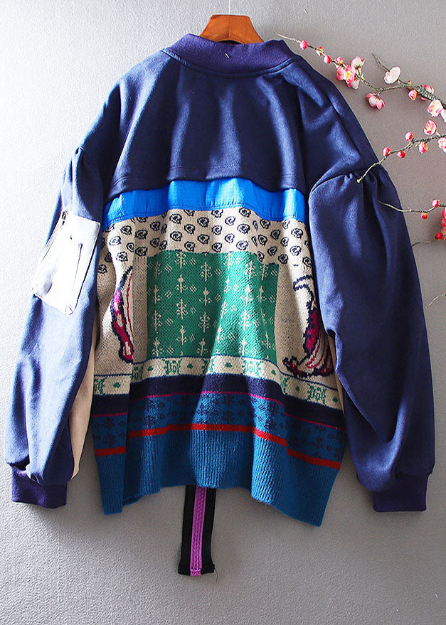 Handmade Navy Oversized Patchwork Cotton Sweatshirt Jacket Spring